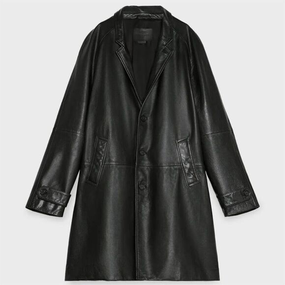 Steven Meisel Leather Overcoat Unisex Black Size L - Picture 4 of 9